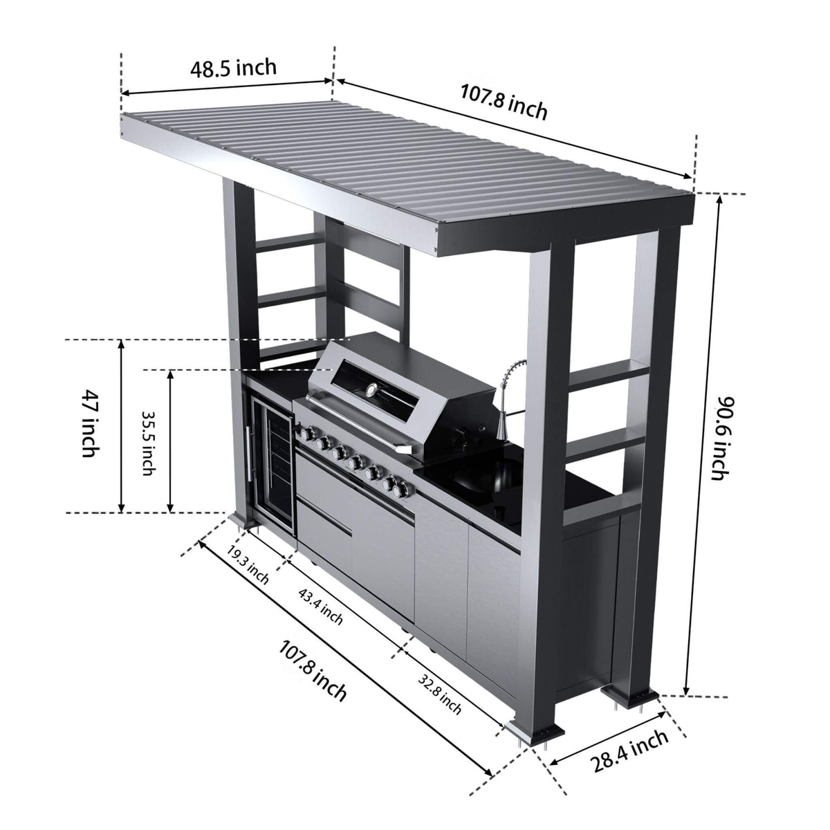 Castelle Flame Blaze 108-Inch 6-Burner