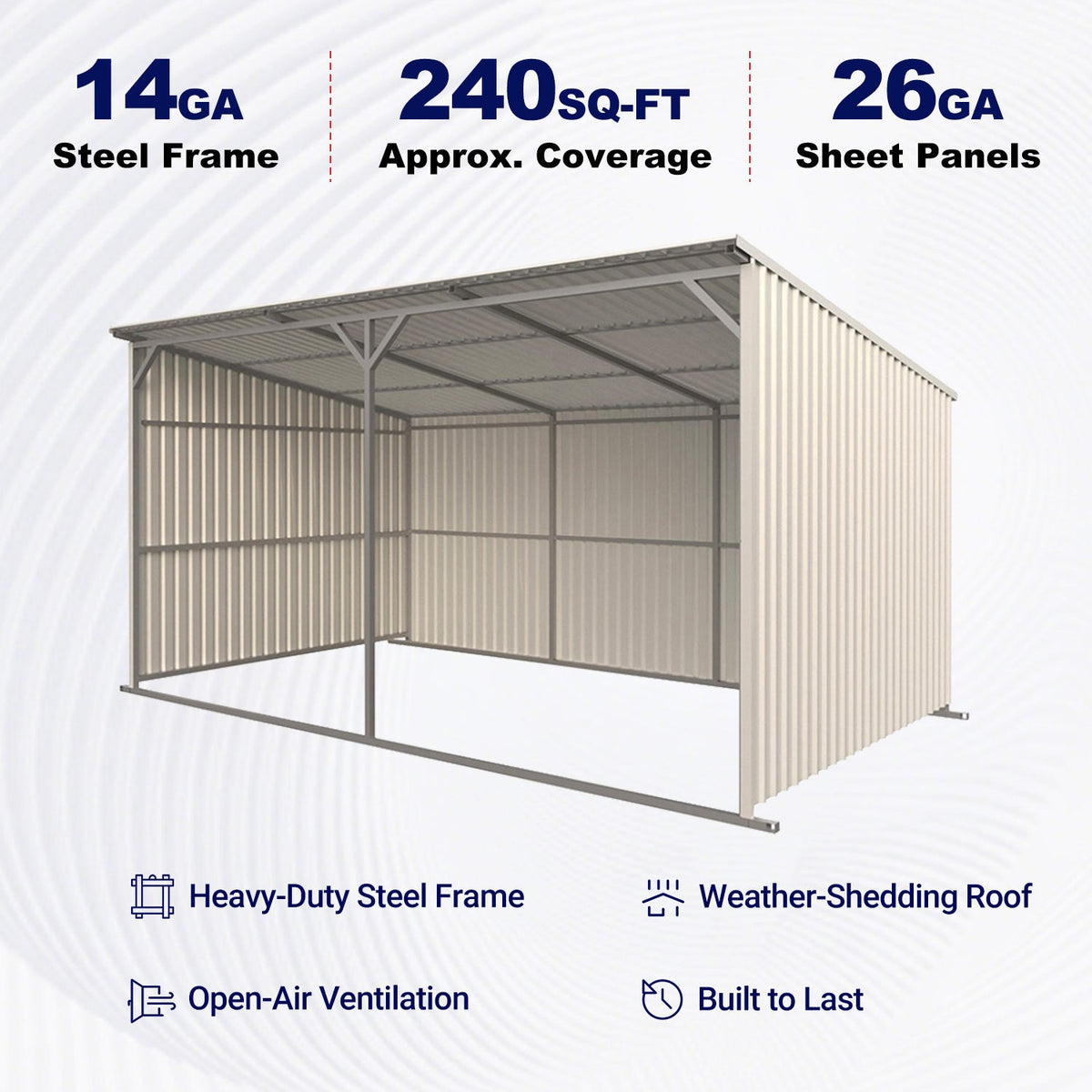 20'x12' Metal Livestock Shed for Horses & Farm Animals