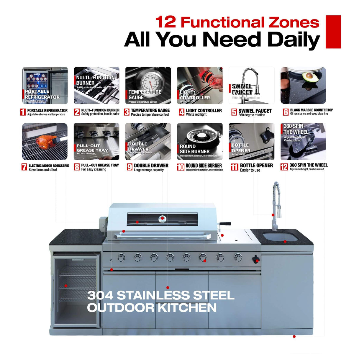 Castelle Flame Capri 96-Inch 6-Burner